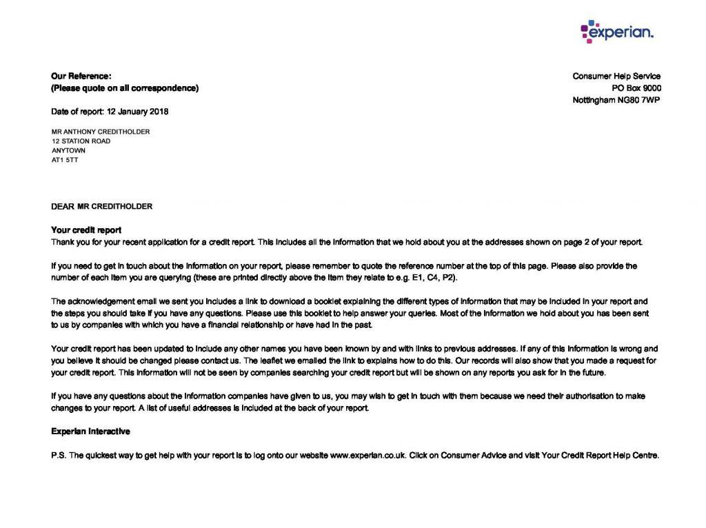 Experian Credit Report Front Page